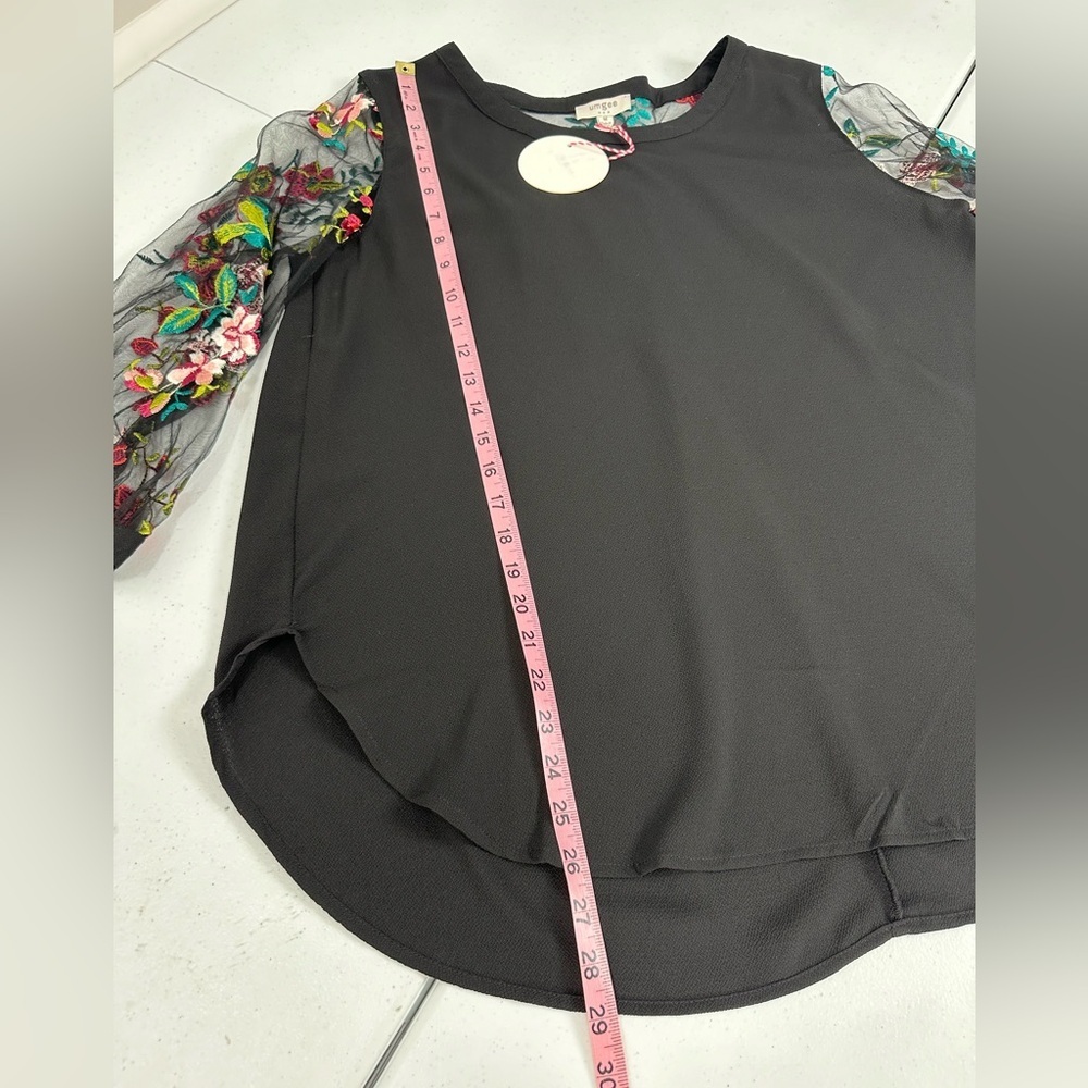 Umgee Black Top with Floral Embroidered Sheer Sleeves - Picture 8 of 11
